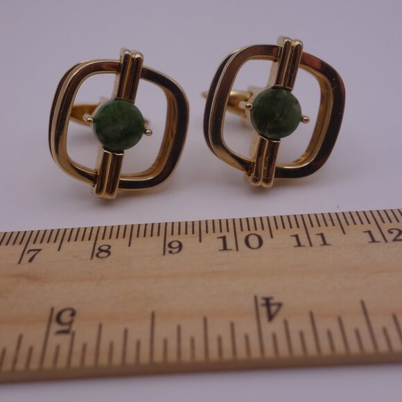 Gold Color Cuff Links with Green Stone PAT 3.208.313 - Picture 7 of 15